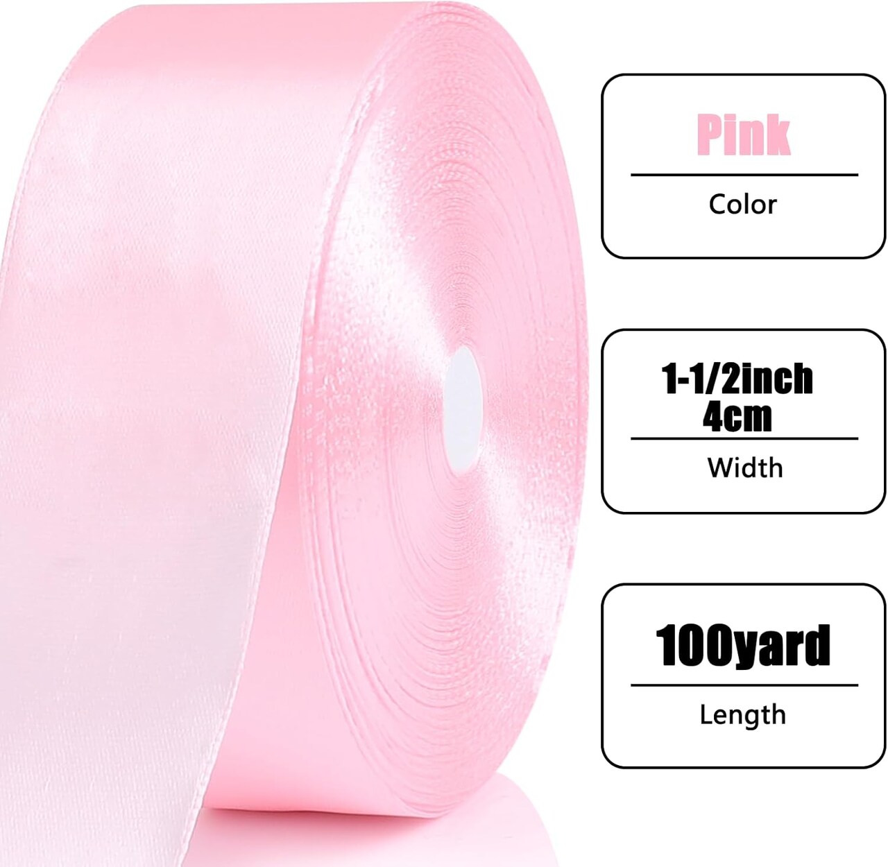 100 Yards Ribbon,1-1/2 Inch Pink Satin Ribbon,Single Face Satin Ribbons,Perfect for Gift Wrapping,Wedding Decoration,Handmade Bows, Wrapping Bouquet and More